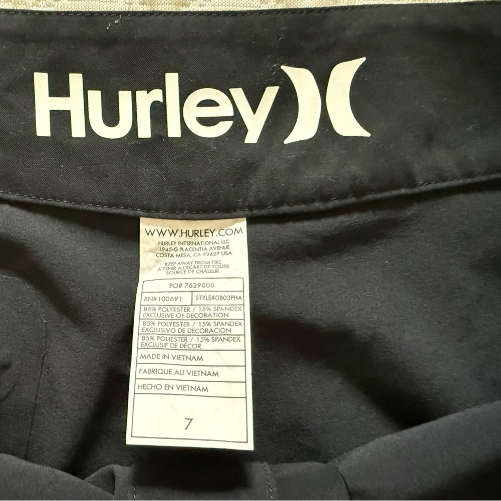 Hurley Black Swim Micro Short with White Logo Waistband, Size 7.